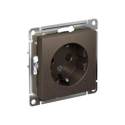 Механизм розетки 1-м Systeme Electric (Schneider Electric) ATLAS DESIGN с заземлением, защитные шторки, 16 А, мокко, арт. ATN000645