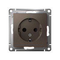 Механизм розетки 1-м Systeme Electric (Schneider Electric) ATLAS DESIGN с заземлением, защитные шторки, 16 А, мокко, арт. ATN000645
