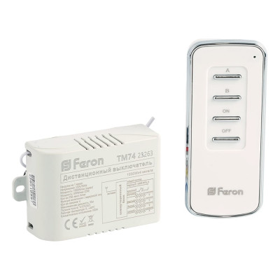 Дистанционный выключатель FERON TM74 230V 1000W 4-х канальный 30м с пультом управления, белый 23263