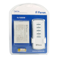 Дистанционный выключатель FERON TM74 230V 1000W 4-х канальный 30м с пультом управления, белый 23263