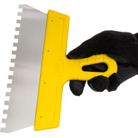 Фасадный зубчатый шпатель (250 мм, нержавеющая сталь, 8 мм, желтая ручка) Biber МАСТЕР 35186 тов-176013