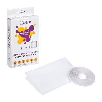 Противомоскитная сетка-штора на дверь с крепежной лентой 45x210 см 2шт. HELP 80003