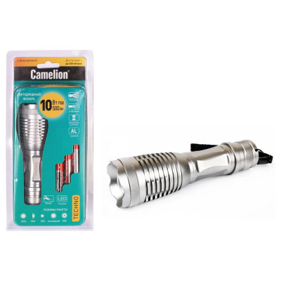Фонарь Camelion LED5137 титан, LED XML-T6, ZOOM, 5 режимов, 3XLR03 в комплекте, алюминий, блистер 12974