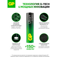 Батарейки GP ААА мизинчиковые алкалиновые Ultra Plus Alkaline, набор 4 шт (24AUPA21-BC4) 15783883