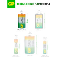 Перезаряжаемые аккумуляторы GP 220CHC типоразмера C, емкость 2200 мАч - 2 шт. 220CH-2CR2 220CH-2CR2 15783916