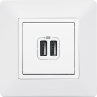 Зарядное устройство Legrand Valena LIFE с двумя USB-разьемами 240В/5В 1500мА.С лицевой панелью.Белое 753412