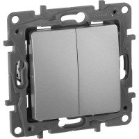 Переключатель Legrand двухклавишный Legrand Etika 10A 250В безвинтовые зажимы алюминий 672412