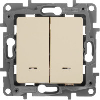 Выключатель Legrand двухклавишный с подсветкой/индикацией Legrand Etika 10А 250В безвинтовые зажимы слоновая кость 672304