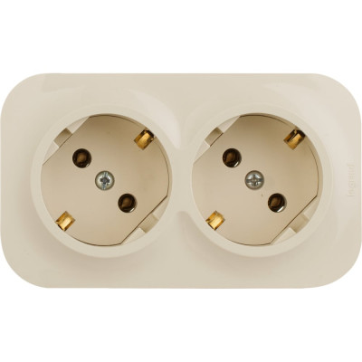 Розеточный блок Legrand двойной с заземлением Legrand Quteo с предварительным подключением без шторок IP20 16А 250В винтовые зажимы накладной монтаж слоновая кость 782263