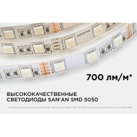 Светодиодная лента Apeyron 12В, СТ, 14,4Вт/м, smd5050, 60д/м, IP20, подложка 10мм, 5м, RGB 00-17