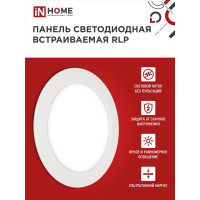 Светодиодная встраиваемая круглая панель IN HOME RLP 12Вт 230В 4000К 840Лм 170мм белая IP40 4690612010007