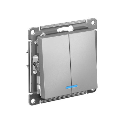 Механизм выключателя Systeme Electric 2-кл. ATLAS DESIGN с подсветкой сх.5а 10АХ алюминий 1240248 ATN000353