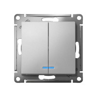 Механизм выключателя Systeme Electric 2-кл. ATLAS DESIGN с подсветкой сх.5а 10АХ алюминий 1240248 ATN000353