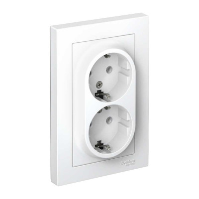 Розетка Systeme Electric 2-м ATLAS DESIGN с заземлением, 16А, в сборе, белая ATN000124 1240135