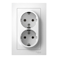 Розетка Systeme Electric 2-м ATLAS DESIGN с заземлением, 16А, в сборе, белая ATN000124 1240135