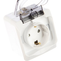 Розетка Systeme Electric 1-м ОП Этюд 16А с защитной крышкой, защитные шторки, с заземлением, IP44, белая PA16-044B