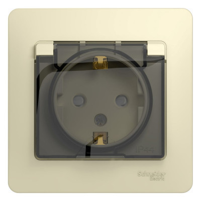 Розетка 1-м Systeme Electric (Schneider Electric) Glossa, 16 А, с защитной крышкой, защитные шторки, с заземлением, IP44, бежевый, арт. GSL000248