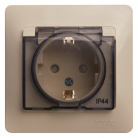 Розетка 1-м Systeme Electric (Schneider Electric) Glossa, 16 А, с защитной крышкой, защитные шторки, с заземлением, IP44, бежевый, арт. GSL000248