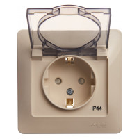Розетка 1-м Systeme Electric (Schneider Electric) Glossa, 16 А, с защитной крышкой, защитные шторки, с заземлением, IP44, бежевый, арт. GSL000248