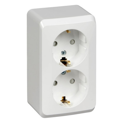 Двухместная розетка Systeme Electric ОП Этюд 16А защ. шторки, с заземлением, белая PA16-008B