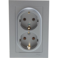 Двухместная розетка Systeme Electric ATLAS DESIGN с заземлением 16А в сборе алюминий ATN000324