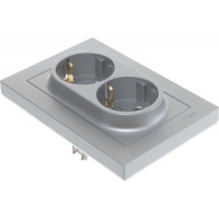 Двухместная розетка Systeme Electric ATLAS DESIGN с заземлением 16А в сборе алюминий ATN000324