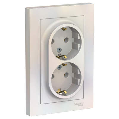 Двухместная розетка Systeme Electric ATLAS DESIGN с заземлением 16А в сборе жемчуг ATN000424