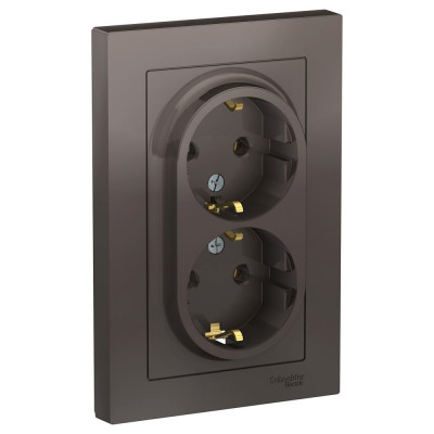 Двухместная розетка Systeme Electric ATLAS DESIGN с заземлением 16А в сборе мокко ATN000624