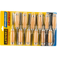 Набор фигурных стамесок STAYER PROFI с деревянной ручкой, 12шт 1835-H12_z01