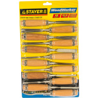 Набор фигурных стамесок STAYER PROFI с деревянной ручкой, 12шт 1835-H12_z01