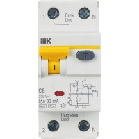 Автоматический дифференциальный выключатель тока IEK 1п+N 2мод. C 6A 30mA тип A 6kA АВДТ-32 ИЭК MAD22-5-006-C-30