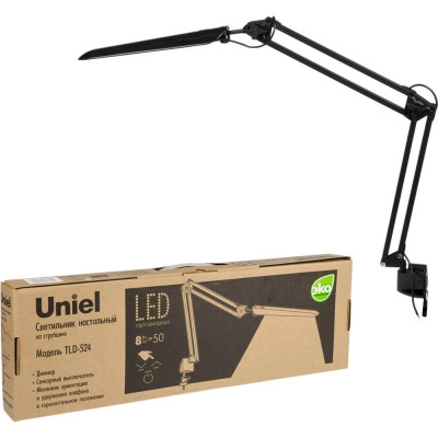 Uniel Светильник настольный на струбцине/LED/500Lm/4500K/Dimmer/TLD-524 Black/8W/ 10608