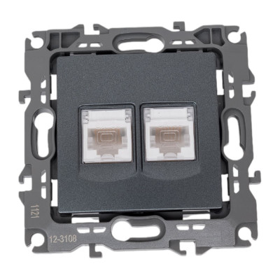 ЭРА 12-3108-12 Розетка информационная двойная 2XRJ45, IP20, 12, графит Б0019354
