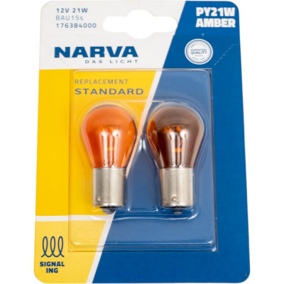 Автолампа NARVA PY21W BAU15s YELLOW блистер, 2шт 12V 1 10 176384000