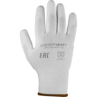 Белые лёгкие бесшовные защитные перчатки эргономичной формы из нейлона WIEDERKRAFT WDK-PU01W / XL
