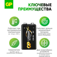 Литиевая батарейка GP 9V Крона - 1 шт. в блистере. CR-V9SD-2UE1 CR-V9SD-2UE1 15920388