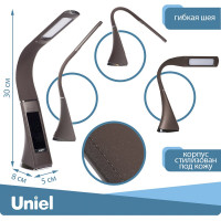 Настольный светильник с часами Uniel 5W TLD-542 Brown/LED/300Lm/5000K/Dimmer UL-00001817