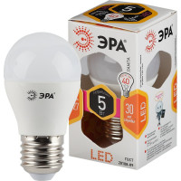 Светодиодная лампа ЭРА LED P45-5W-827-E27, шар, теплый Б0028486