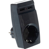 Адаптер ЭРА SP-1e-USB-B Polynom 1гн 220V + 2xUSB 2100mA, c заземлением, черный Б0026333