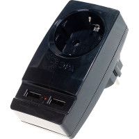 Адаптер ЭРА SP-1e-USB-B Polynom 1гн 220V + 2xUSB 2100mA, c заземлением, черный Б0026333