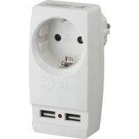 Адаптер ЭРА SP-1e-USB-W Polynom 1гн 220V + 2xUSB 2100mA, c заземлением, белый Б0026332