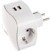 Тройник ЭРА SP-3e-USB-2A 3гн 220V + 2xUSB 2000mA, c заземлением, белый Б0015243