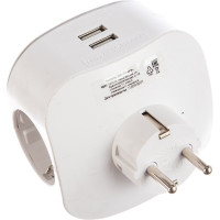 Тройник ЭРА SP-3e-USB-2A 3гн 220V + 2xUSB 2000mA, c заземлением, белый Б0015243