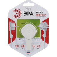 Вилка ЭРА V5U ультраплоская c/з 16A с кольцом белая Б0026331