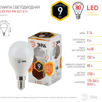Светодиодная лампа ЭРА LED P45-9W-827-E14, шар, теплый Б0029041