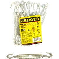 Талреп STAYER DIN 1480, крюк-крюк, М6, 15 шт, оцинкованный, 30525-06
