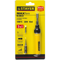 Газовая горелка STAYER MASTER, 3в1, регулировка пламени, 2 насадки, 1200С 55506-H4