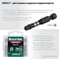 Биты Impact Pro (TX30; 50 мм; 10 шт.) KRAFTOOL 26195-30-50-S10