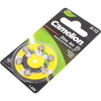 Батарейка для слуховых аппаратов Camelion ZA10 BL-6 Mercury Free A10-BP6 0%Hg, 1.4V, 90mAh 12823