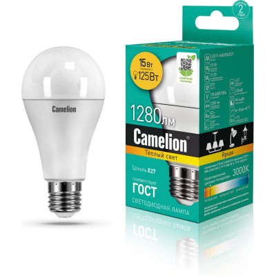 Светодиодная лампа Camelion LED15-A60/830/E27 15Вт 220В 12185